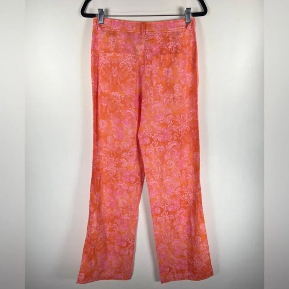 NWT ZARA LINEN Blend Trousers High Rise Straight‎ Floral Pants 8042/010 Sz S